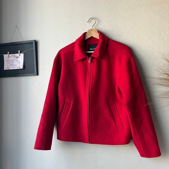 Madewell Red Collared Wool Zip Front Double-Faced Rounded-Sleeve Jacket Size XS - Picture 3 of 9